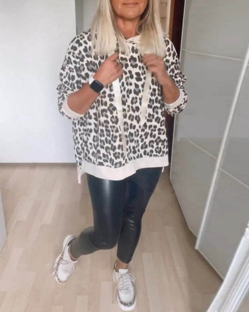 Leopard-hoodie med dragsko