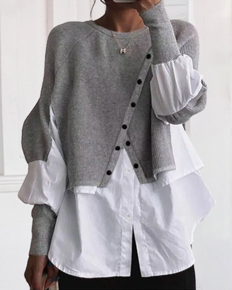 Färgblock Patchwork Avslappnad Topp