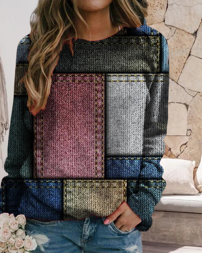 Avslappnad sweatshirt med färgblockstryck