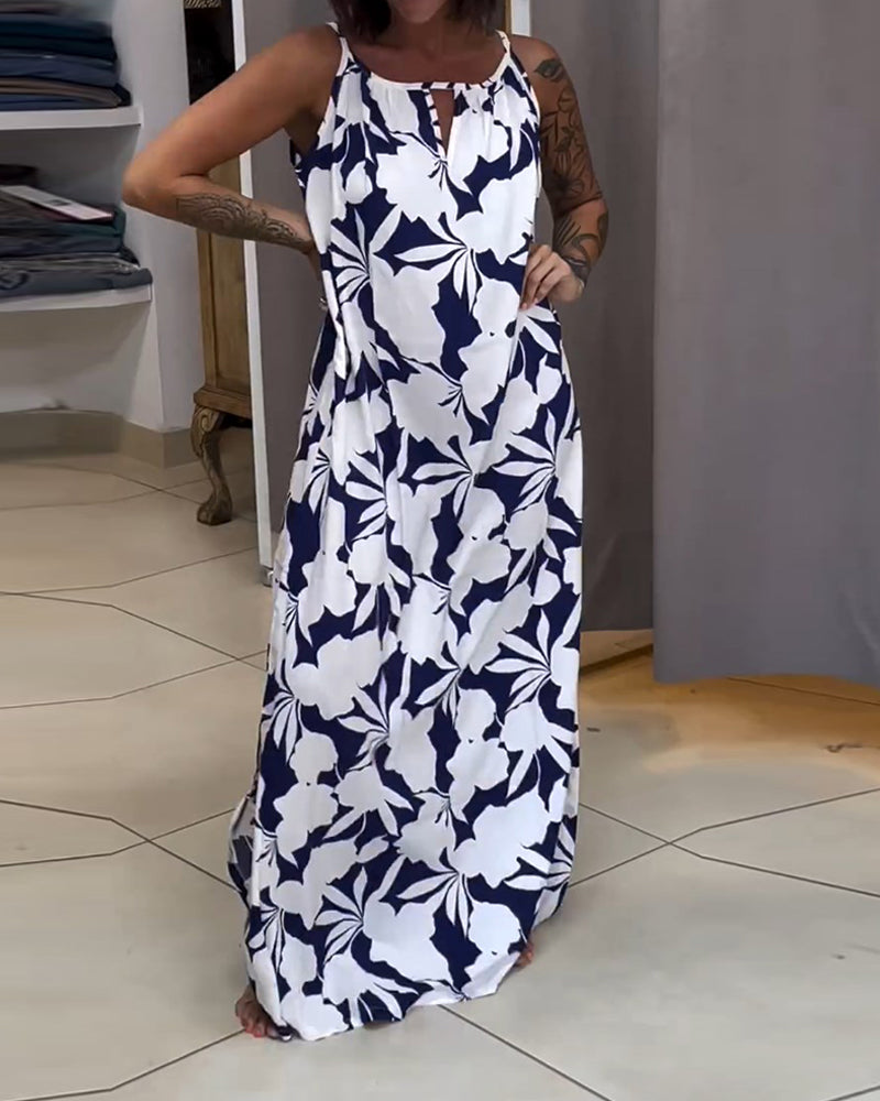 Klänning med knytband och tryck