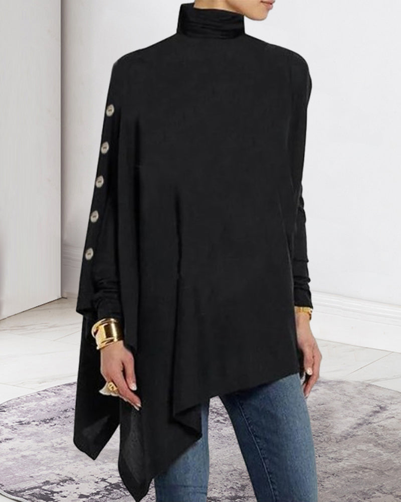 Oregelbunden turtleneck-topp med långa ärmar
