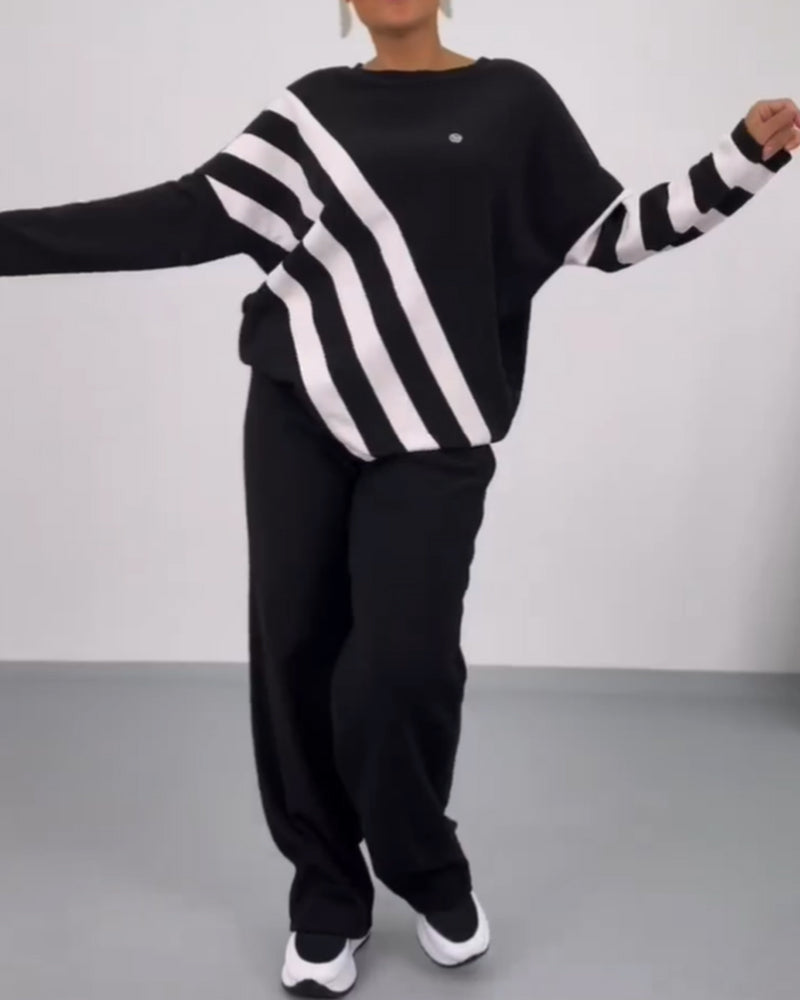 Lös randig sweatshirt med fladdermusärm