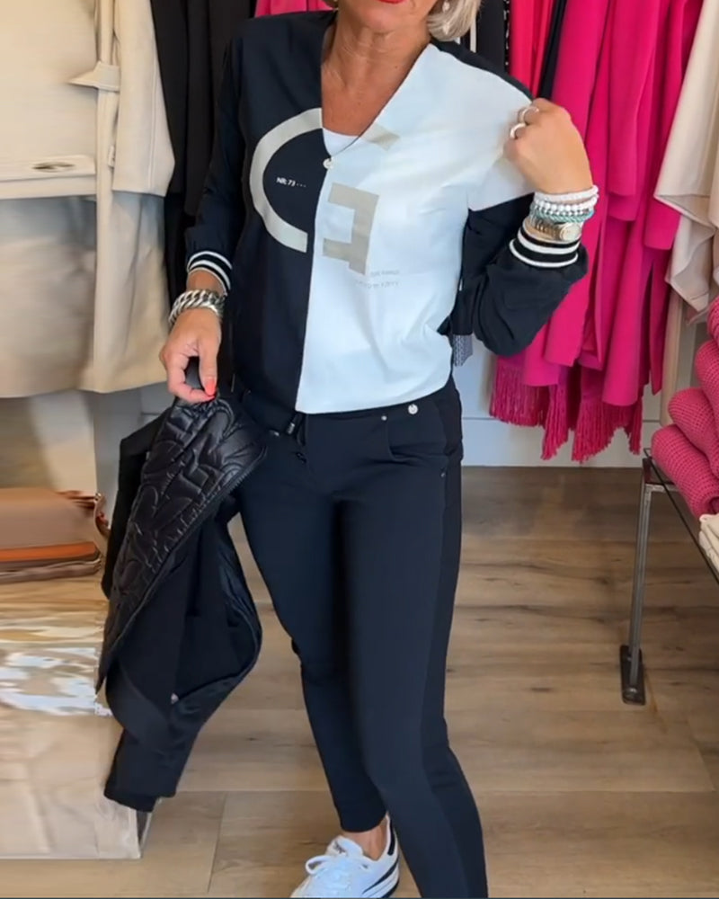 Topp med V-ringad och färgblock