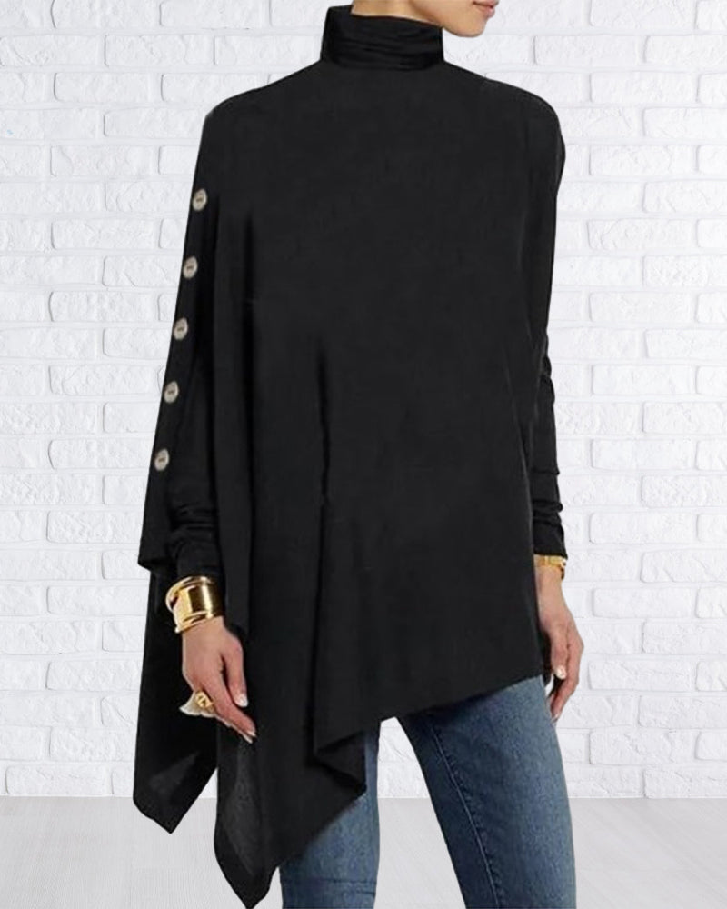 Oregelbunden turtleneck-topp med långa ärmar