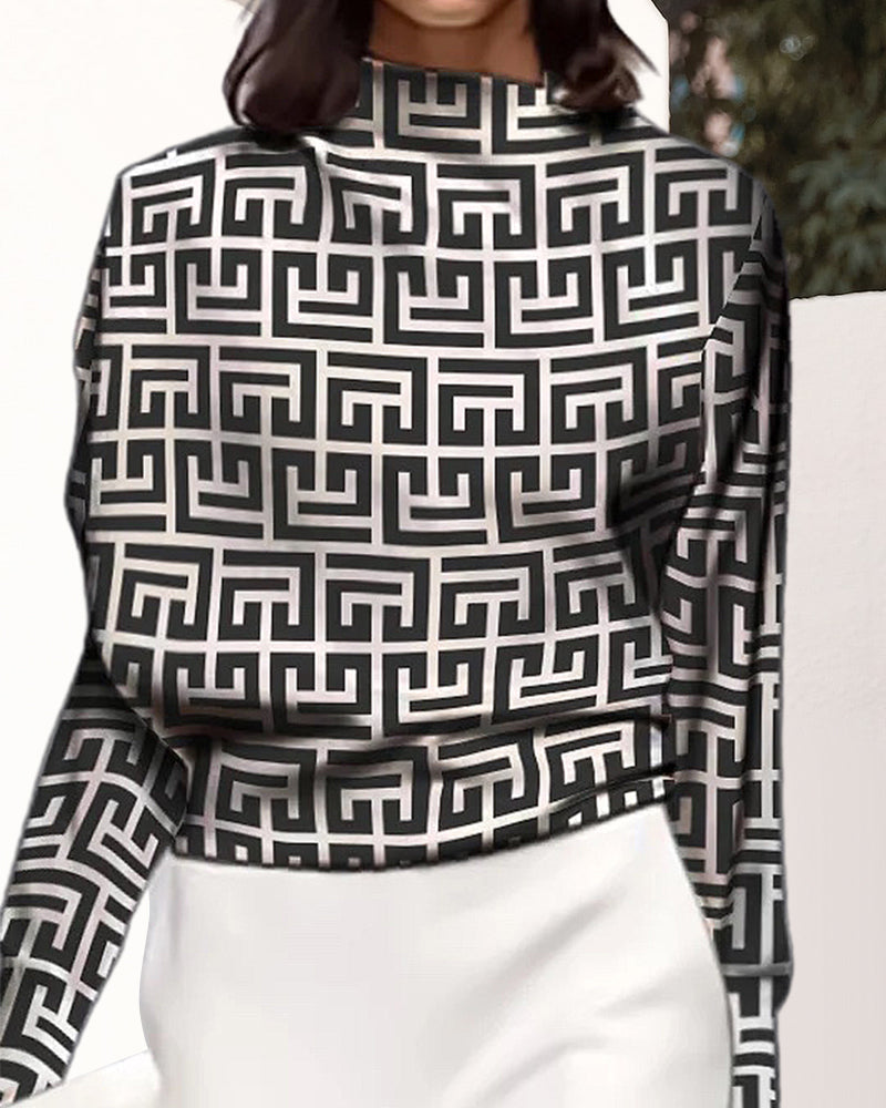 Tryckt Tröja med stativkrage