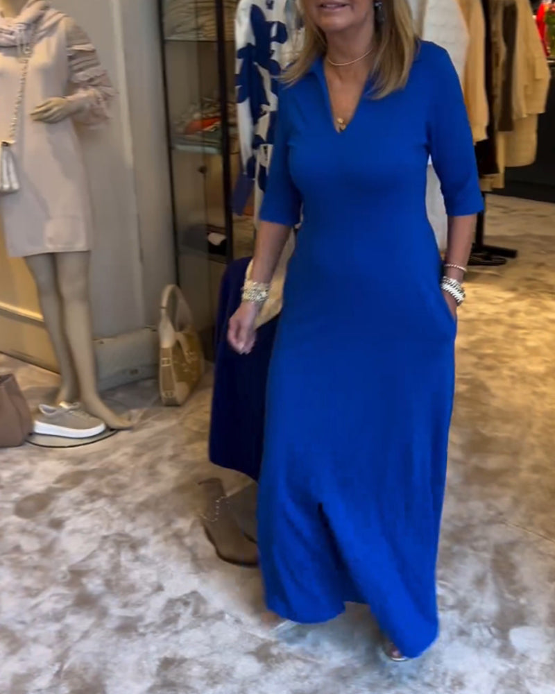 Enfärgad klänning med 3/4-ärm