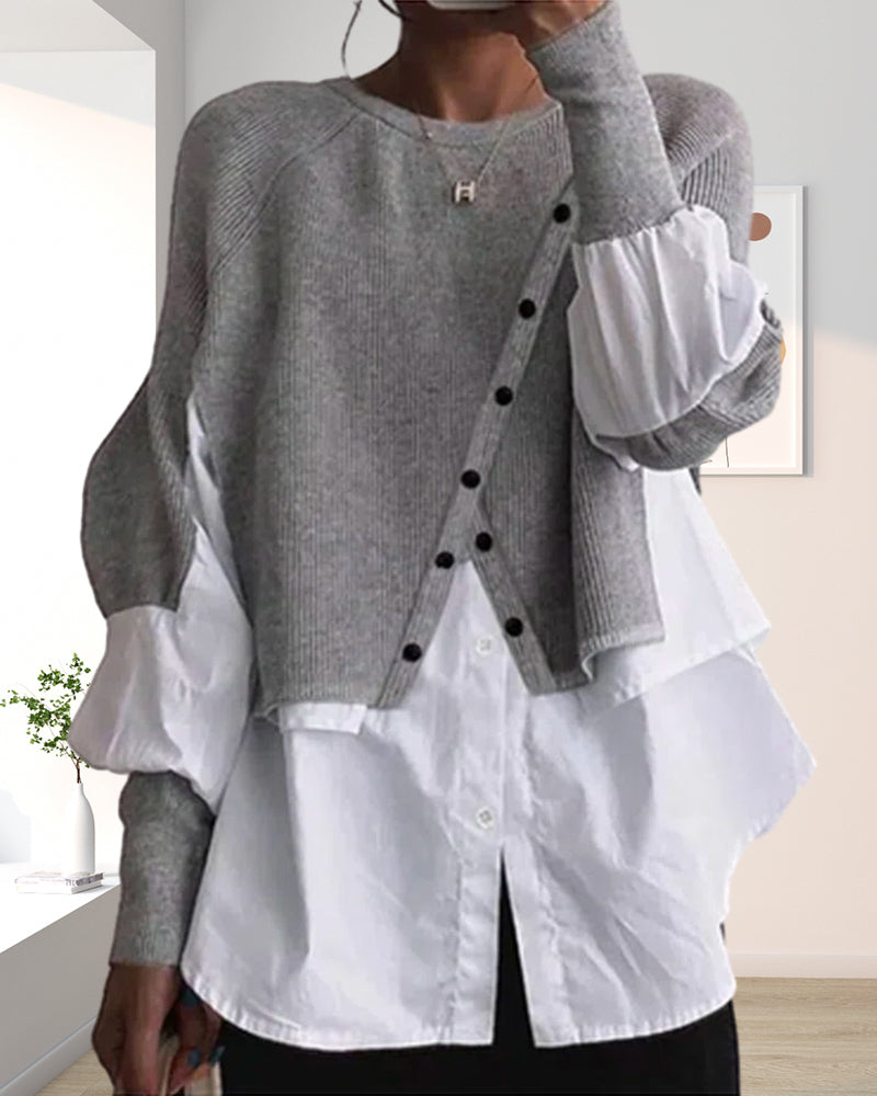 Färgblock Patchwork Avslappnad Topp