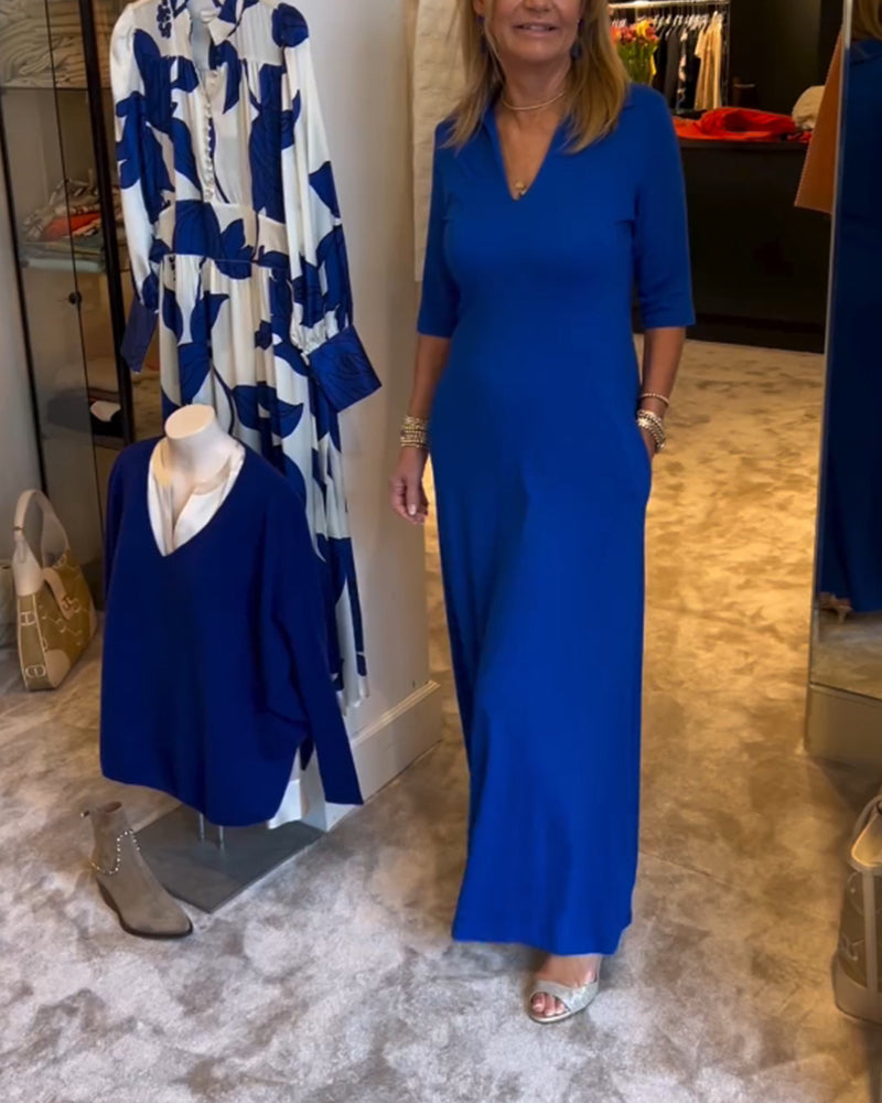 Enfärgad klänning med 3/4-ärm