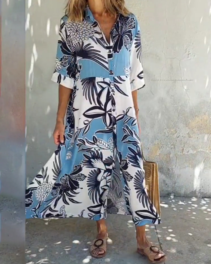 Fritidsskjortklänning med blommönster