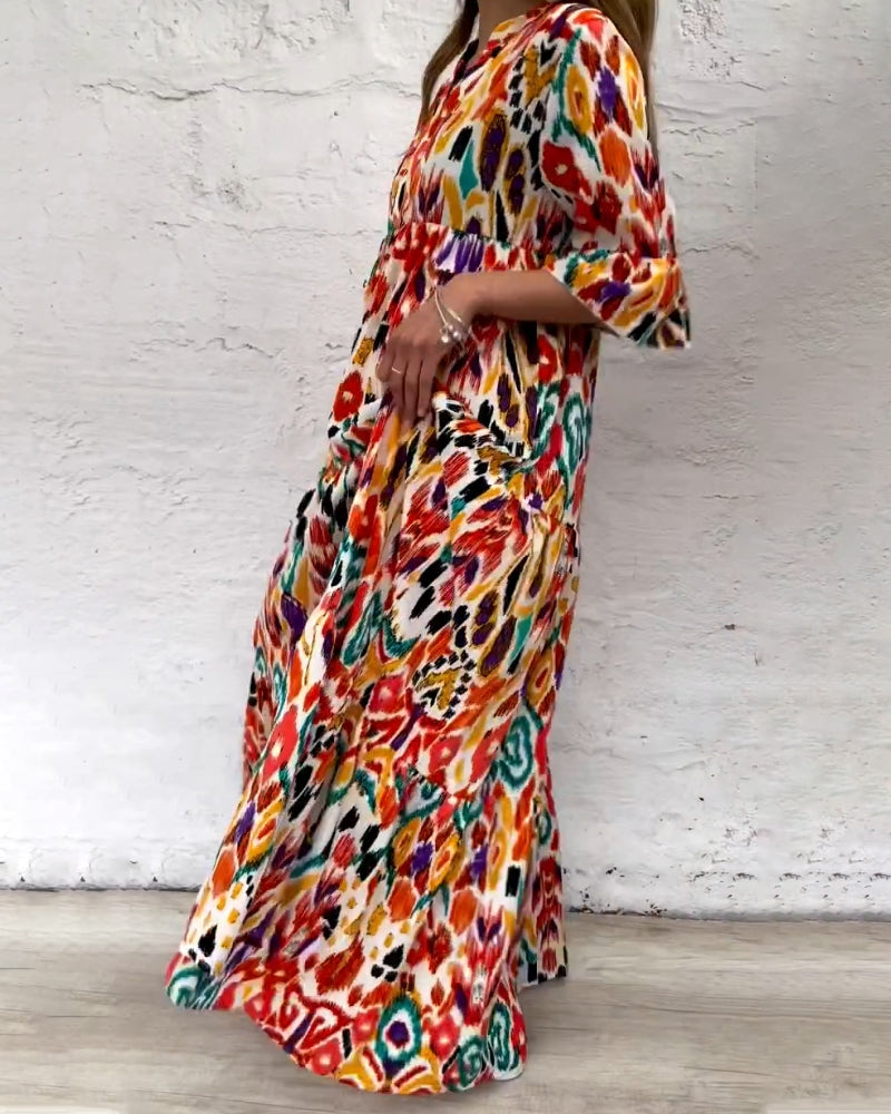 Färgad A-linje klänning med V-ringning