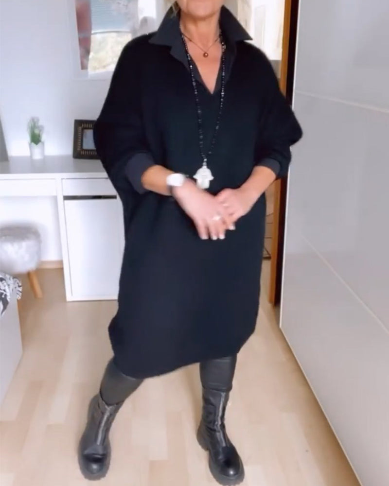 Enfärgad Avslappnad skjortklänning med knappar