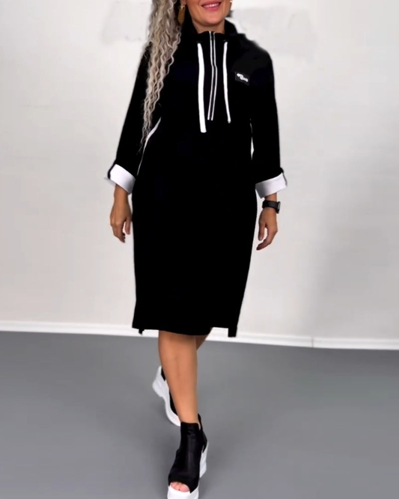 Patchwork långärmad klänning