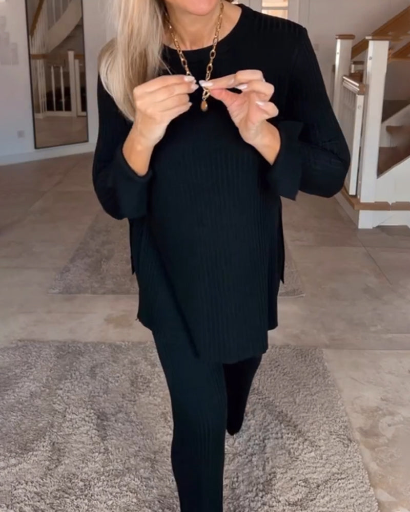 Avslappnad Topp med rund hals