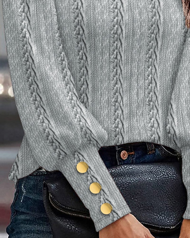 Elegant Blus Med Rund Hals Och Knappar