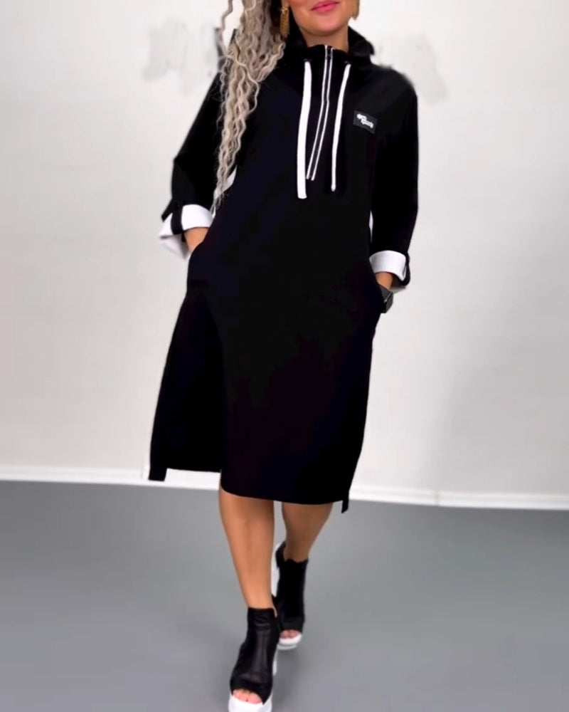 Patchwork långärmad klänning