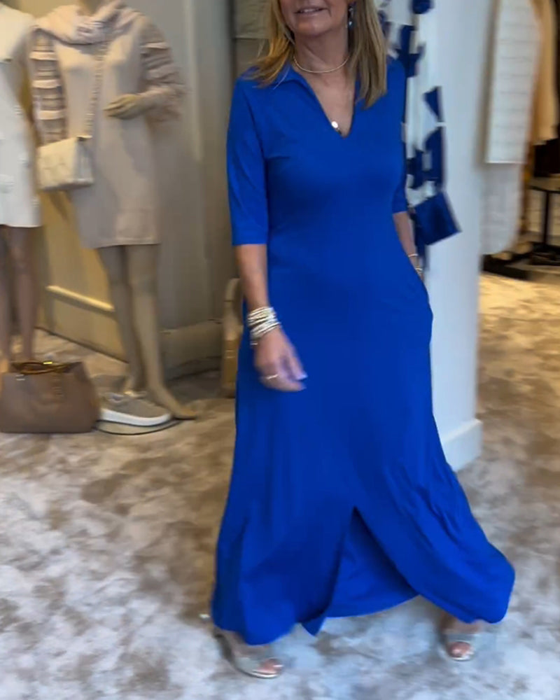 Enfärgad klänning med 3/4-ärm