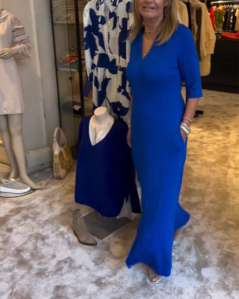 Enfärgad klänning med 3/4-ärm