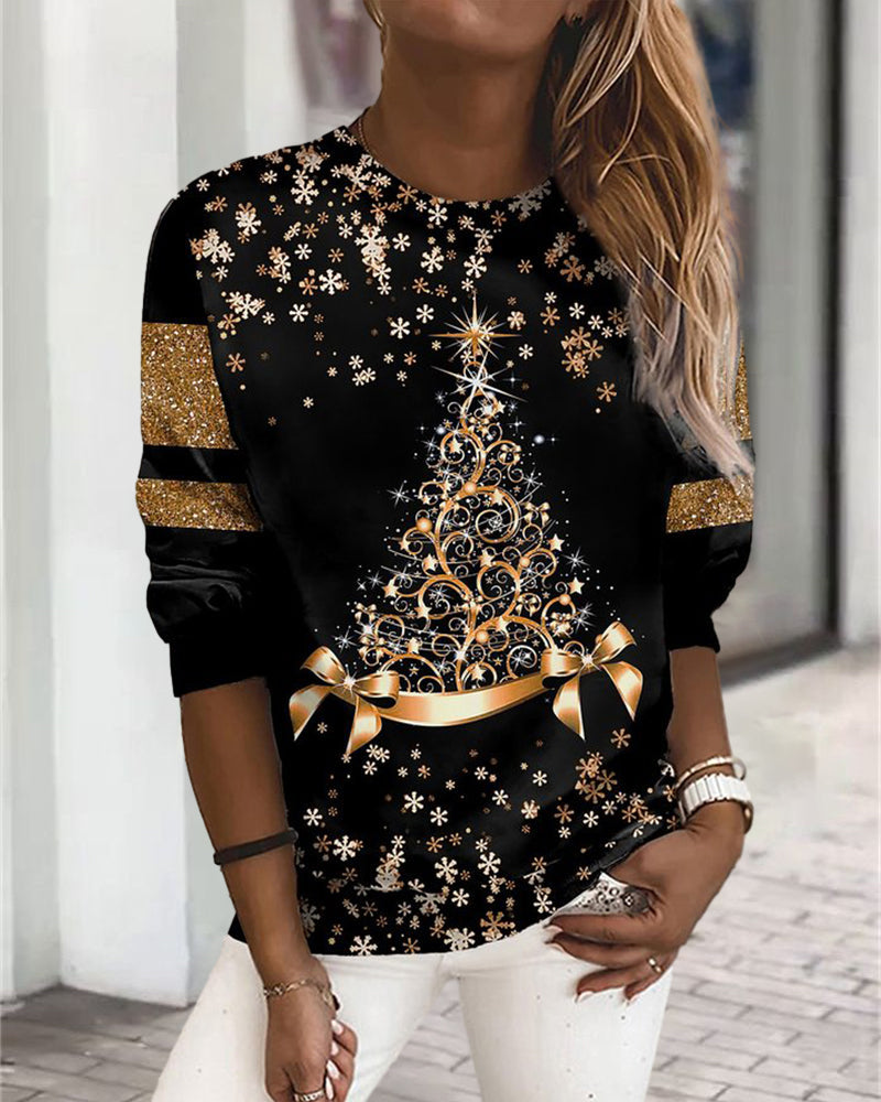 Runda hals julgran tryck topp