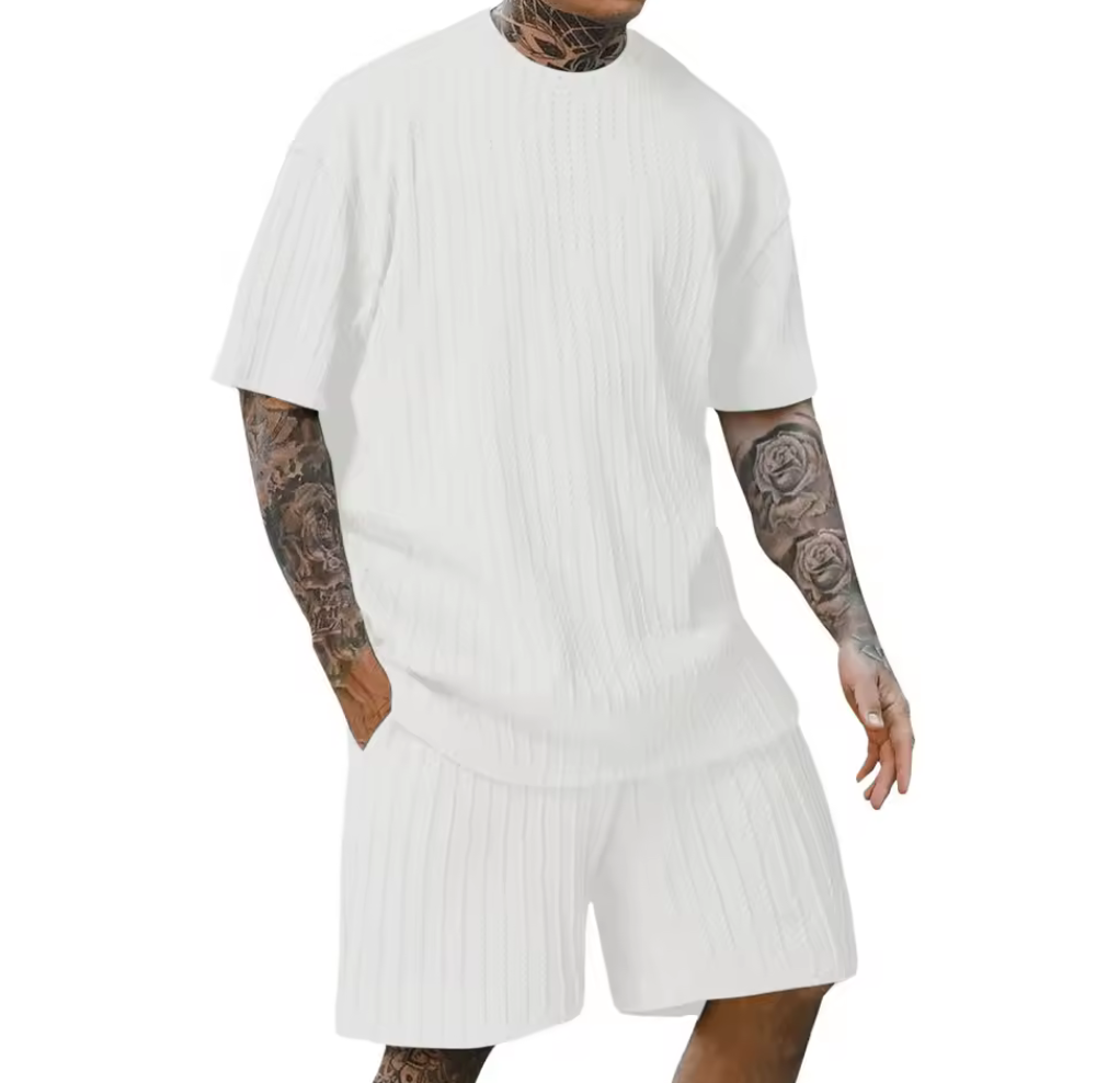 Stilrent och bekvämt ribbad shorts-set för män