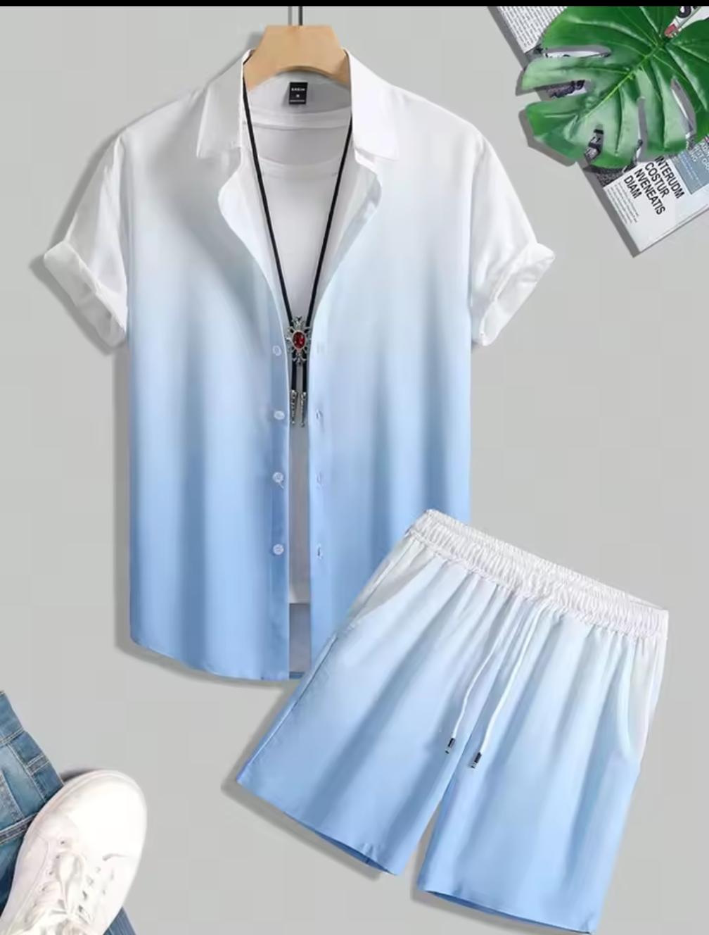 Tvådelat herrset i ton-i-ton-design – skjorta & shorts